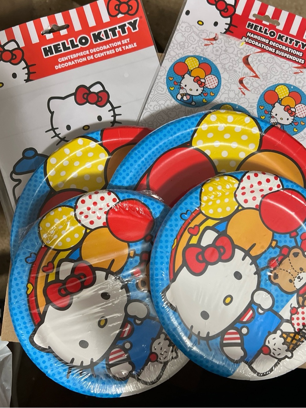 Hello Kitty , Blue, Red & Yellow Disposable Party Plates and Decor